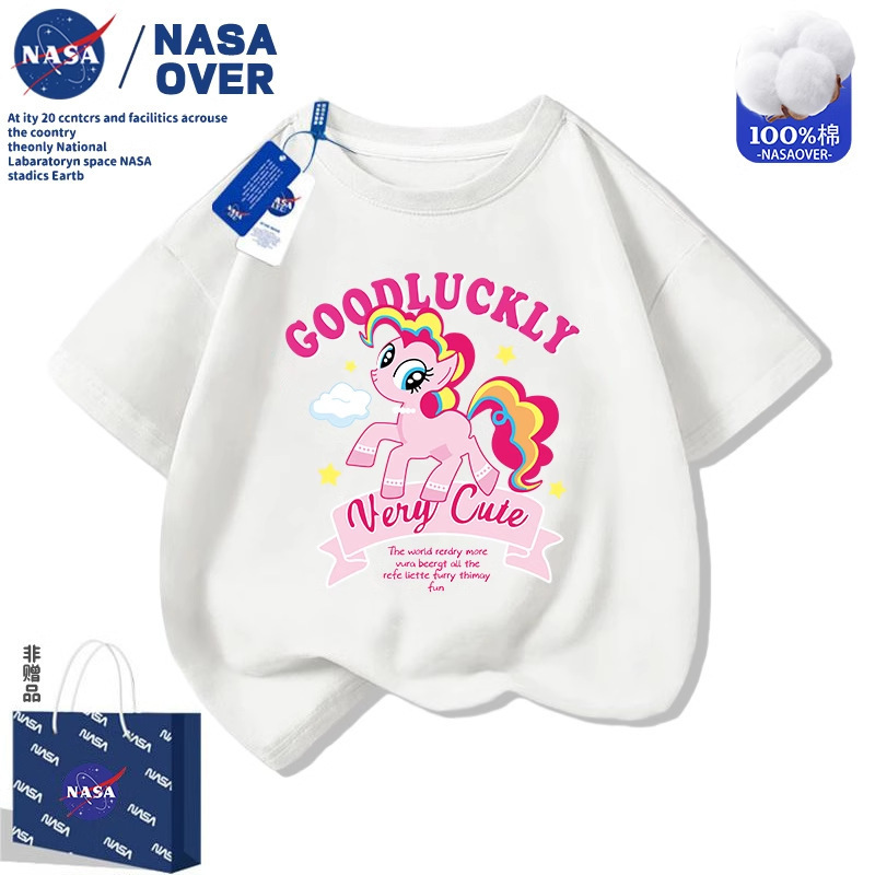 Nasa My Little Pony Pinkie Girl's Pure Cotton Short Sleeve T-Shirt 2025 New Summer Children's Cute Versatile Top