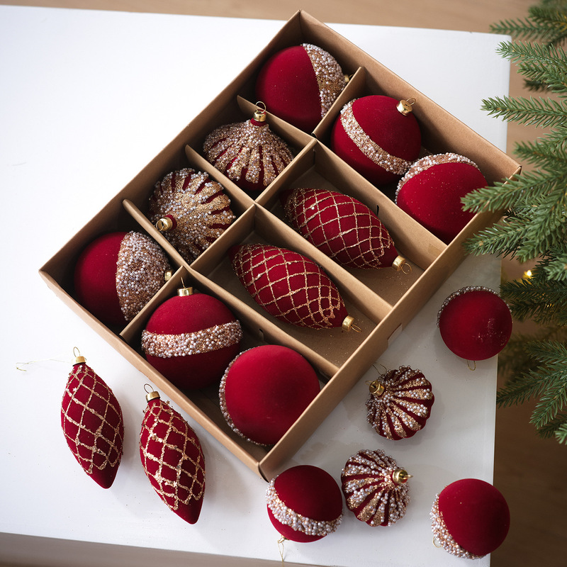 Christmas Decoration Supplies 6/8cm Onion-Shaped Velvet Painted Ball Ornaments for Christmas Tree and Ceiling Decoration