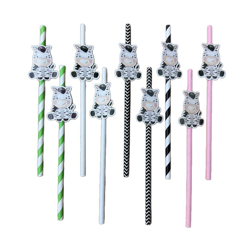 Spot transfronterizo tarjeta de papel cebra paja desechable degradable fiesta paja decoración cóctel paja bebida