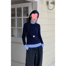 打底衫女秋冬2025新款设计感小众撞色拼接高领长袖外穿上衣