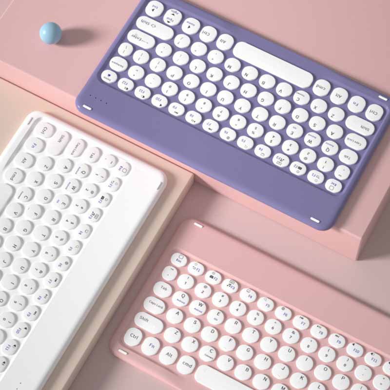 2024 New Round Keycap Colorful Bluetooth Keyboard Suitable for iPad Portable Thin and Light Wireless Keyboard Three Systems
