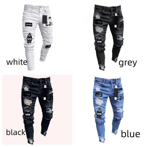 New Cross-border Amazon AliExpress Wish Hot Sale Men's Tight Holeless Badge Mini Straight Leg Pants