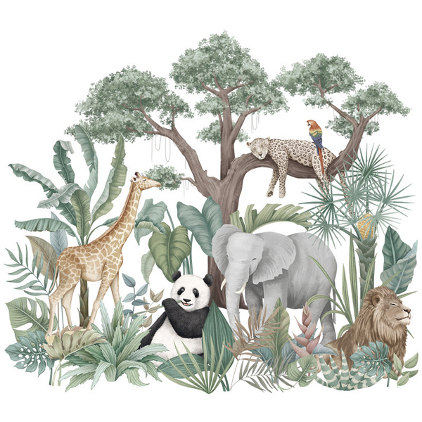 Forest animal elephant panda wall stickers living room bedroom…