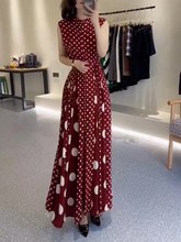 24187大爱美依缘2024夏季新款时尚波点开叉无袖长款连衣裙显瘦女