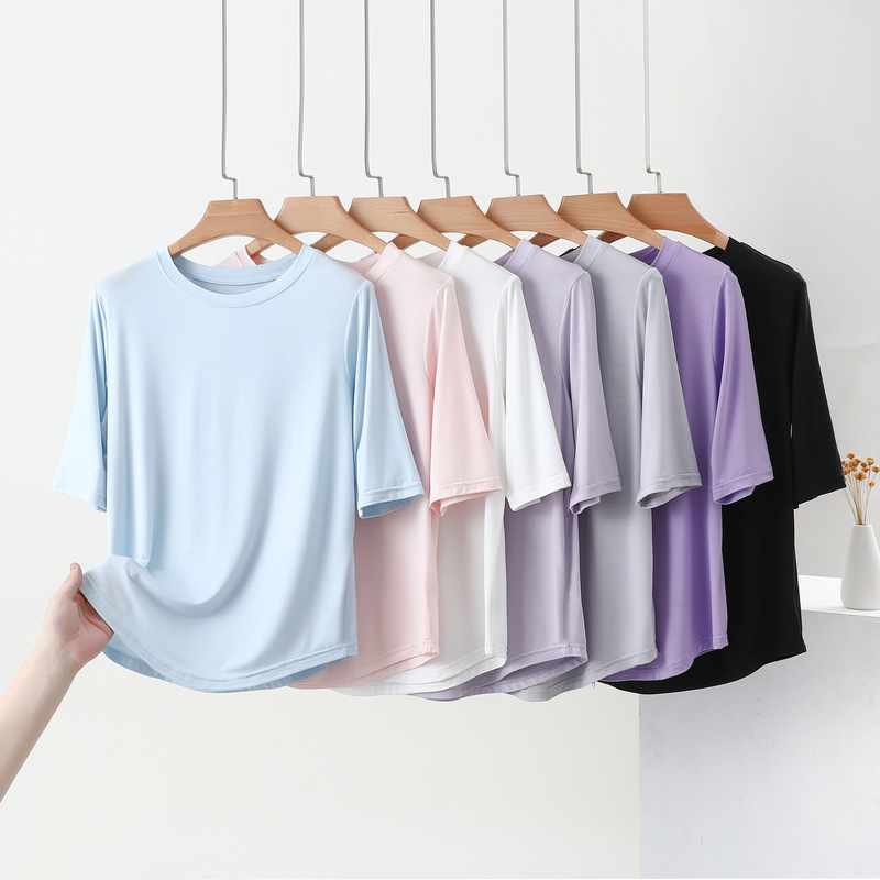 Youkesi Round Neck Five-Quarter Sleeve Loose Bottoming Shirt Summer Light and Breathable Pure Color T-Shirt Simple and Versatile Women's Top