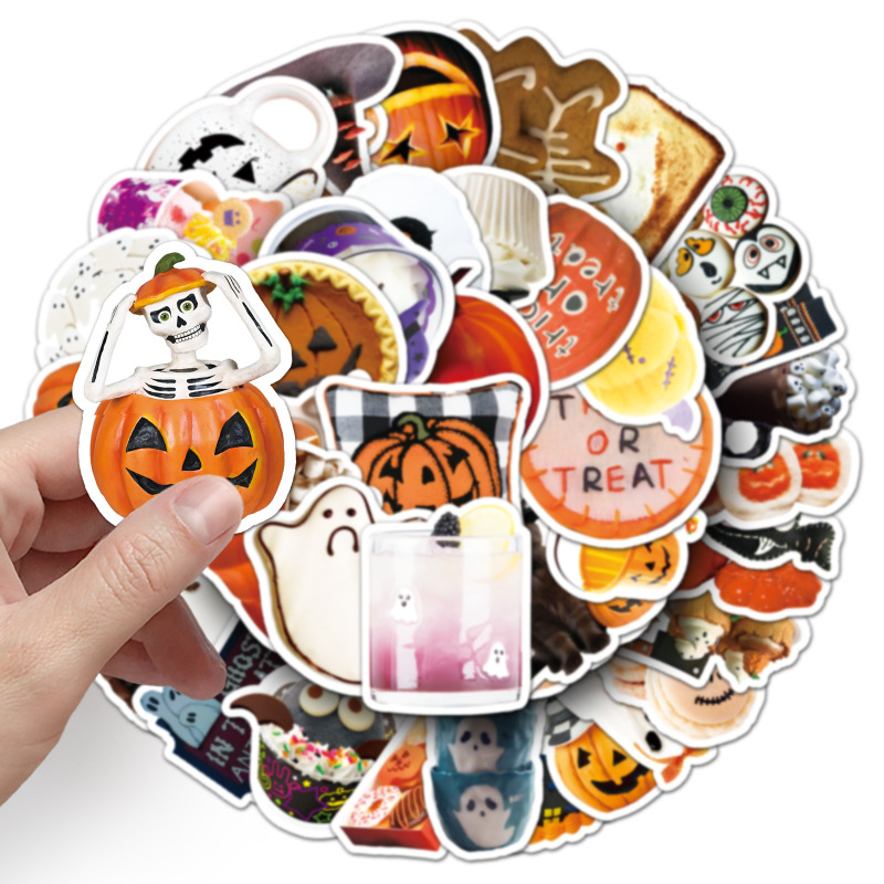50张万圣节贴纸ins风跨境节日热卖Halloween南瓜防水装饰手帐贴纸|undefined