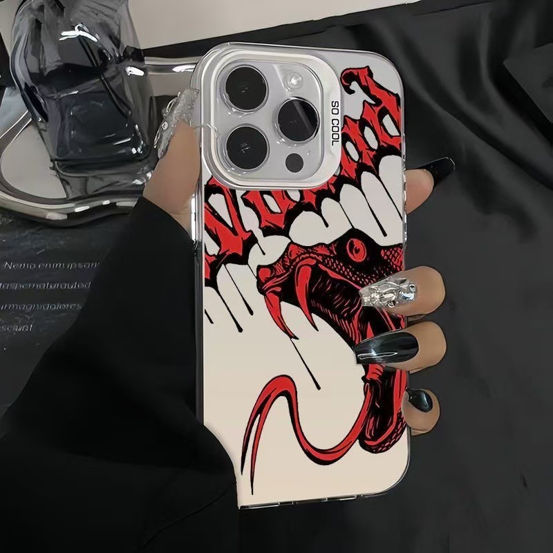 Nueva cabeza de serpiente inglesa para iPhone 16 funda para teléfono móvil Apple 15promax/14 anti-caída 13pro12 Europa y América