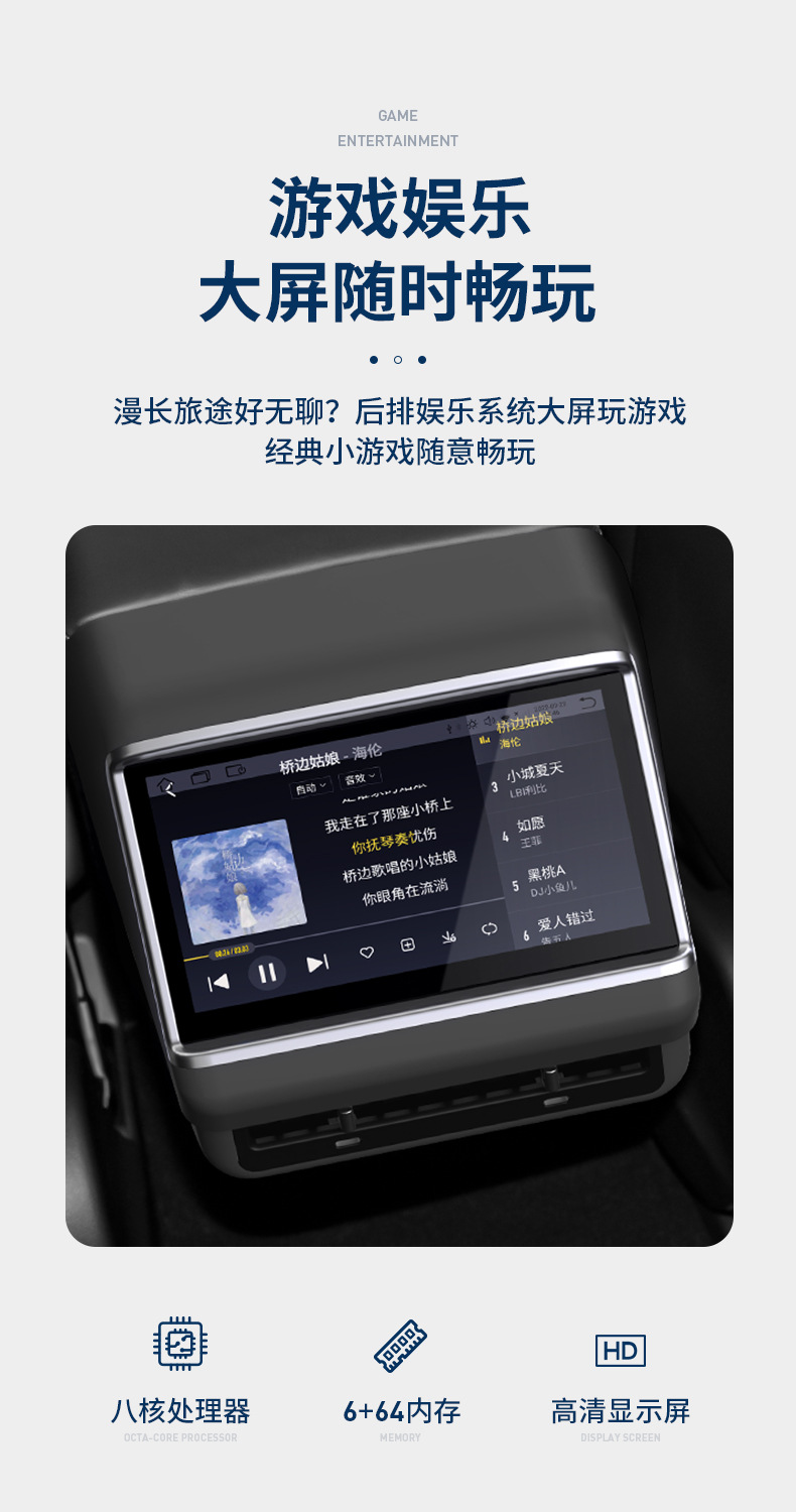 Suitable for Tesla Model 3/Y Third-Generation Rear Entertainment Tv Air Conditioning Control Modification 4g Display Screen 7