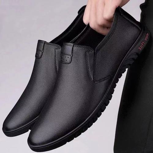Men's Leather Shoes New Autumn/Winter Single Cotton Same Style Bead Shoes Soft Sole Elderly Shoes