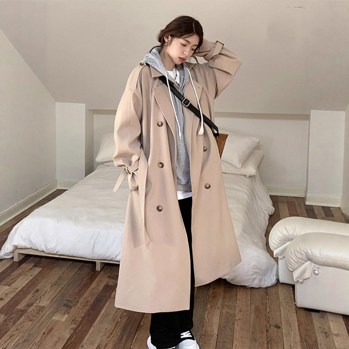 2024今年流行中长款学生英伦风衣外套女春秋季赫本小个子ins大衣