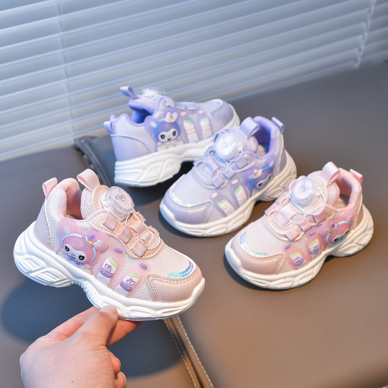 Niños con lámparas 2025 primavera nueva malla de velcro transpirable suave luz princesa de dibujos animados zapatos de carrera