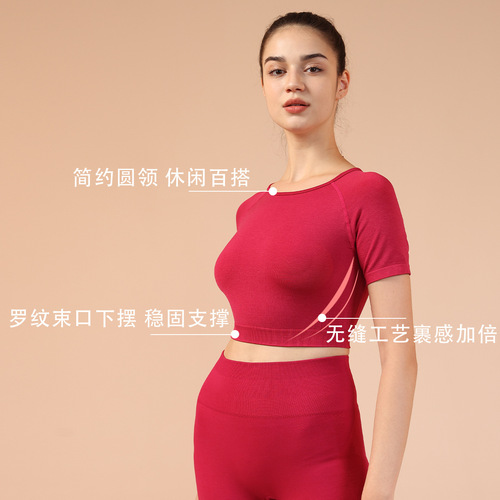 Cross-border seamless sports short-sleeved summer thin tight-fitting fitness clothes for outer wear running quick-drying yoga clothes for women