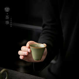 复古越窑青瓷茶杯品茗杯功夫茶具单杯陶瓷闻香杯客人杯茶盏喝茶杯