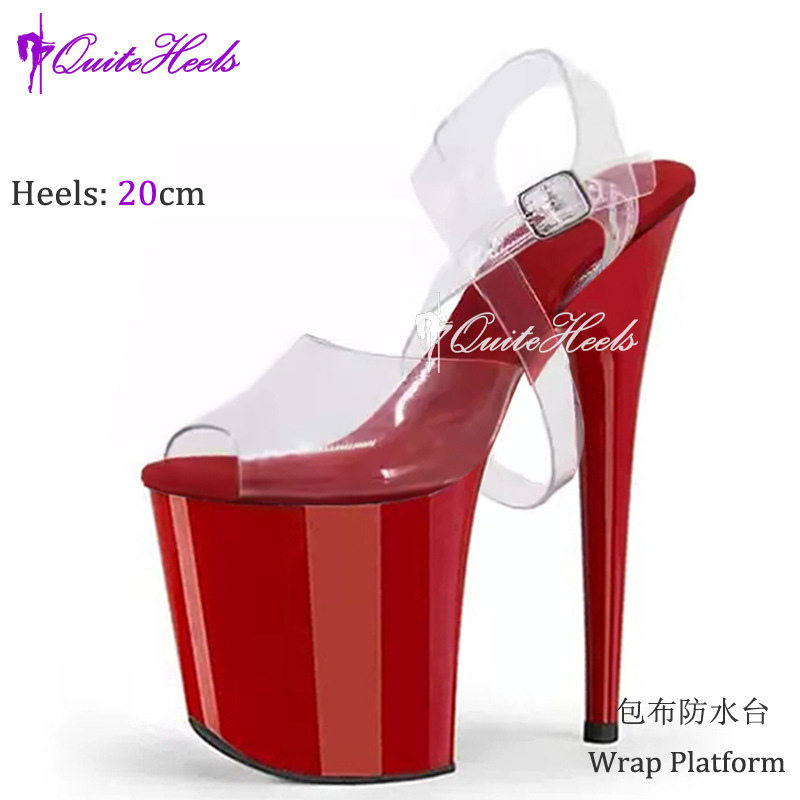 20cm tubo de acero odiar zapatos de desfile de modelo de altura alta diosa sexy tacones impermeables cruzadas con sandalias transparentes