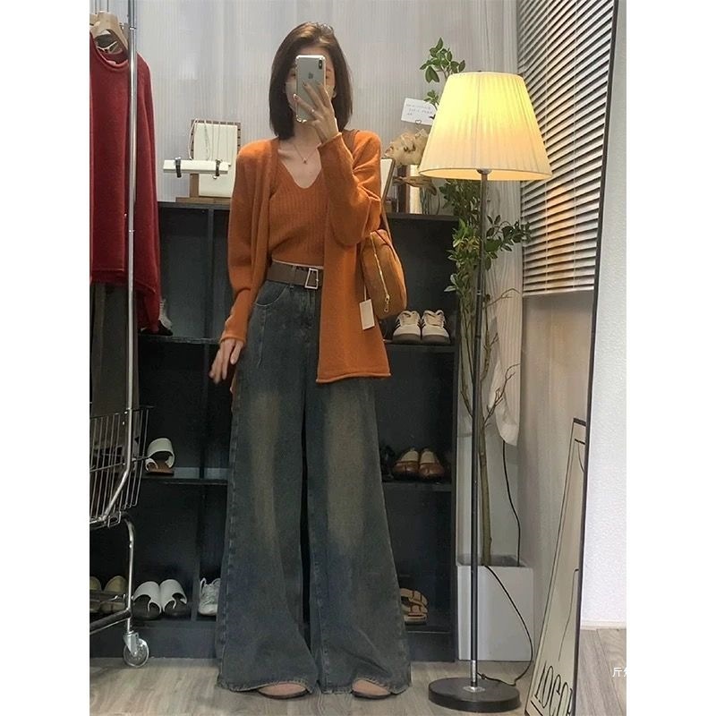 早秋韩系穿搭套装2025初秋新款女装感毛衣开衫针织吊带两件套|undefined