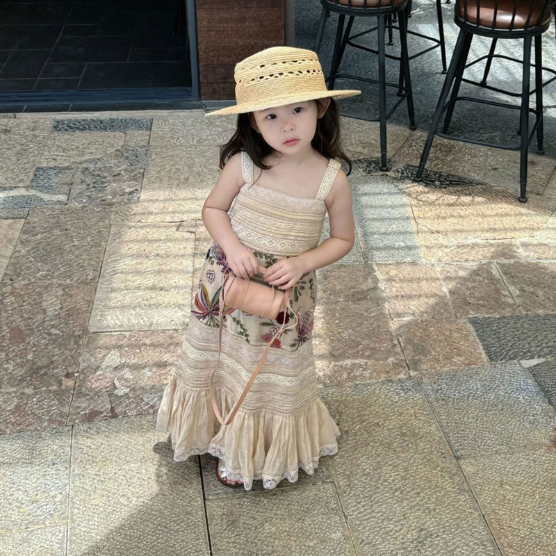 女童连衣裙儿童裙子夏装2025新款女孩米白色背带裙高级感小洋裙薄|undefined