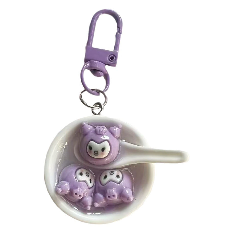 Sanrio sopa tazón redondo llavero mochila colgante ins chica Corazón de dibujos animados pareja novias regalo accesorios adornos