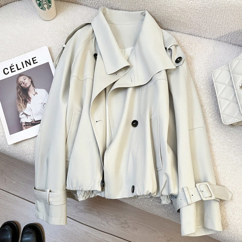 Beige Fashionable Commuter Short Trench Coat for Women 2026 Spring New High-End Casual Simple Design Top Beige Fashionable Commuter Short Trench Coat for Women 2026 Spring New High-End Casual Simple Design Top