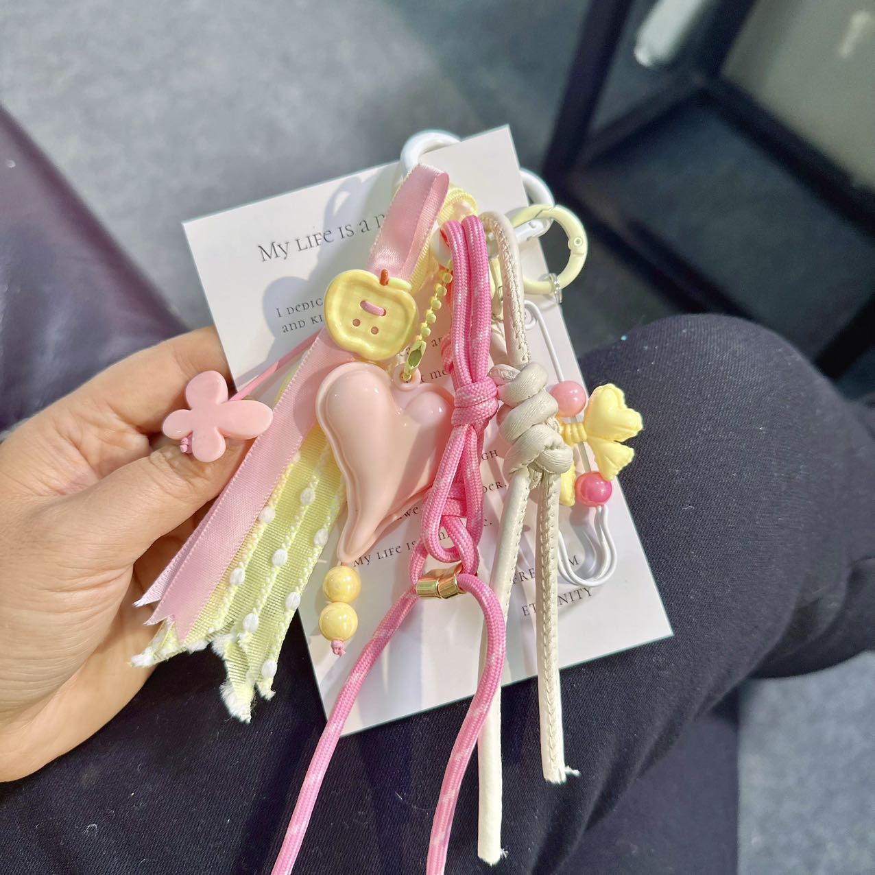 Little Red Book Same Style Miu Series Niche Bag Pendant Lanyard Heart Candy Woven Phone Keychain Accessory