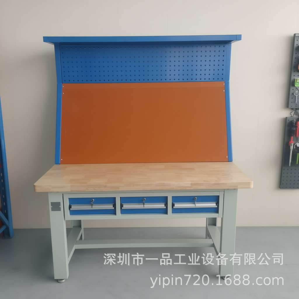 榉木重型工作台实木钳工台橡木桌面工厂车间操作台学校实训钳工桌