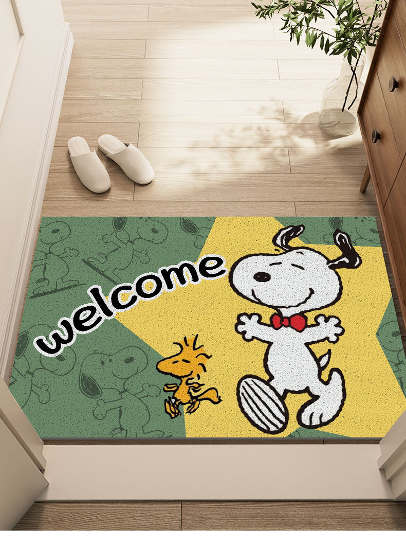 Cartoon Snoopy Silk Loop Floor Mat, Dust-Removing Easy-Care Doormat, Wear-Resistant Non-Slip Mat for Entrance and Doorway