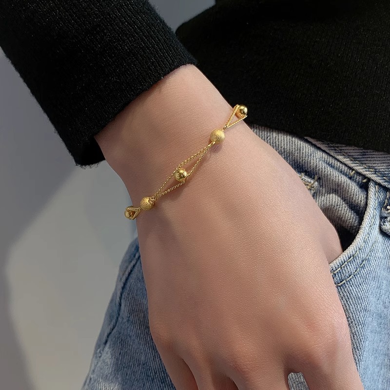 Fashion Titanium Steel Bead Bracelet for Women, Versatile Double-Layer Baby's Breath Bracelet, Niche Versatile Design Jewelry