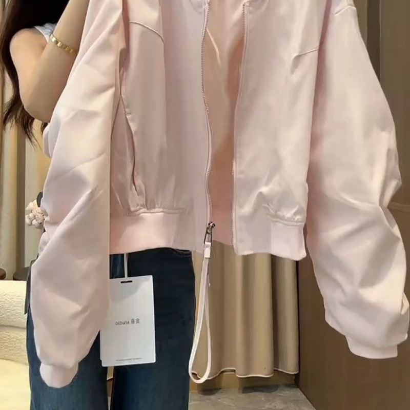 早秋新款小个子粉色高端棒球服外套女高级感慵懒风宽松长袖上衣女|undefined