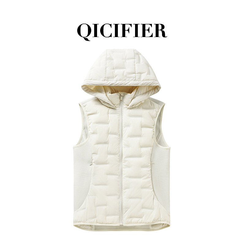 Qcfe Autumn and Winter Lightweight Goose down Jacket Short Fashion Vest Waistoutwear Outer Wear Cold-Proof Vest Jacket Women's 5221