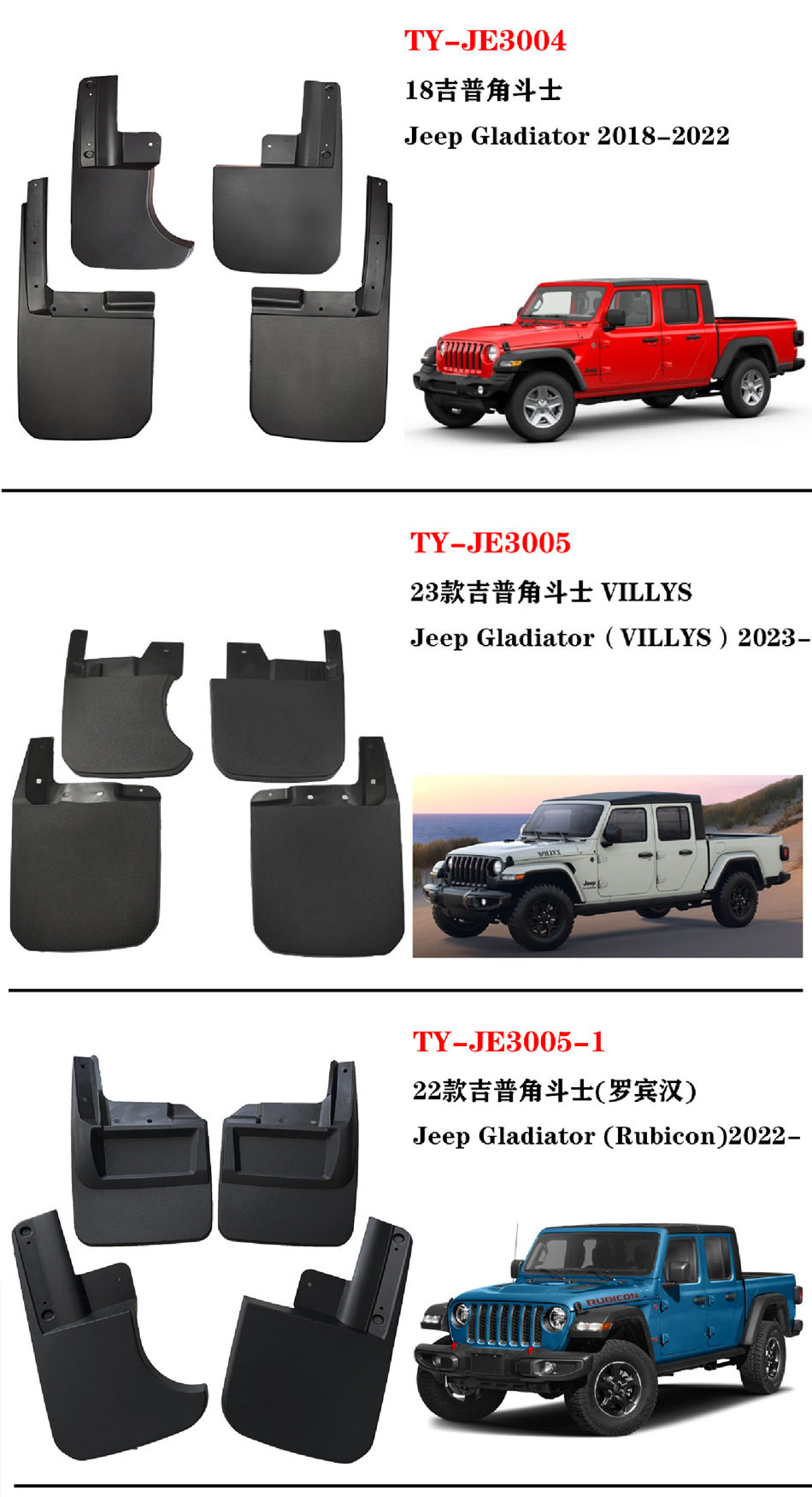Suitable for 19-25 Jeep Gladiator Mud Flaps, Jeep Gladiator Car Mud Flaps and Tire Accessories