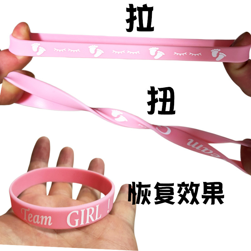Gender revelador en stock Party Bracelet de silicona TeamBoy / Girl Baby Blue Pink Bracelet de goma para niños y niñas