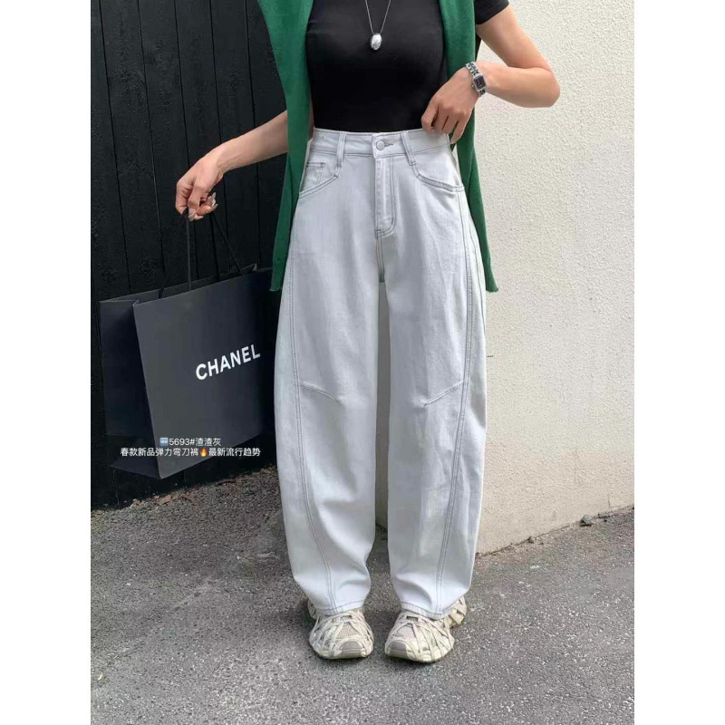 European Explosions Jeans Women's 2025 Early Spring New Margiela Slag Grey Scimitar Pants Straight Loose Slimming