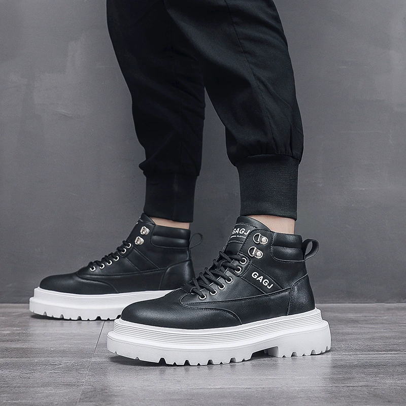 High demi-season sneakers, white boots platform, men's shoes, footwear