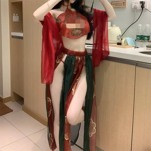 Meizhilan sexy underwear, female sexy bellyband, temptation printed Phoenix flying solid color see-through uniform suit, dropshipping