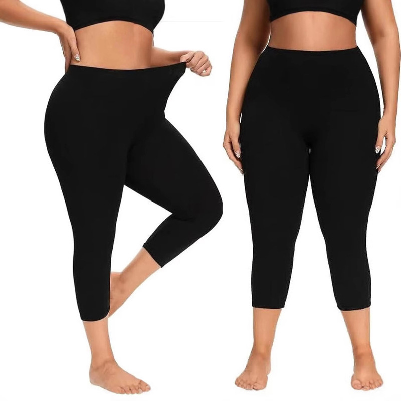 Cross-border 2 Pack Solid Color Black Milk Silk Cropped Leggings Stretch Tight Yoga Running Safety Pants Women's plus size