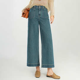 2025年秋冬季新款喇叭裤热风牛仔裤9分直筒牛仔裤阔腿宽松长裤女