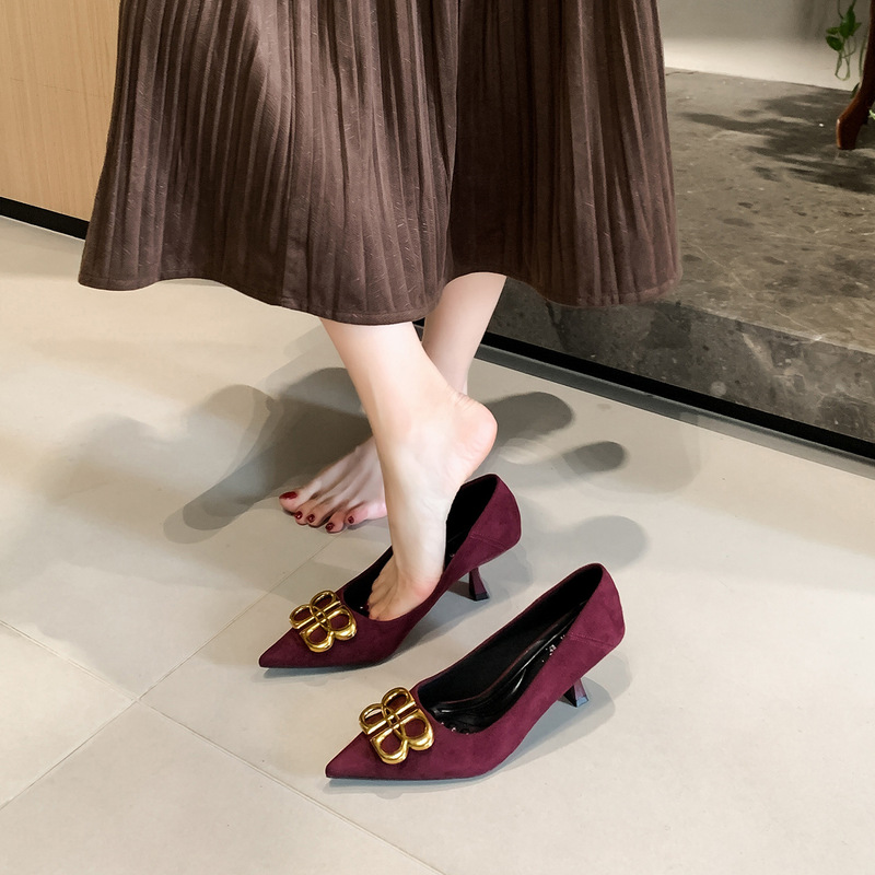 High-End Suede High-Heeled Shoes with Thin Heels and Pointed Toes, New Autumn Style Single Shoes, Versatile for Daily Wear, Shallow Mouth Women's Shoes B688-B8