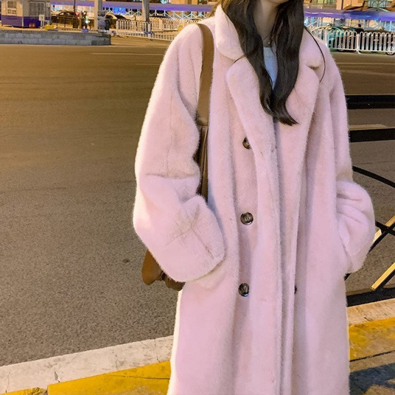 두꺼운 긴 세트 목걸이 모조 밍크 캐시미어 재킷 유행 모피 원피스 모피 친환경 가죽 여성의 가을과 겨울 2025