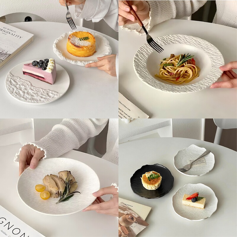Creative Stone-Patterned Ceramic Plate, High-End Afternoon Tea Snack Cake Plate, Fruit Plate, Steak Plate, Pasta Plate