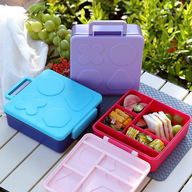 带汤碗分格饭盒卡通可爱可微波炉加热儿童玩具积木午餐盒可印logo