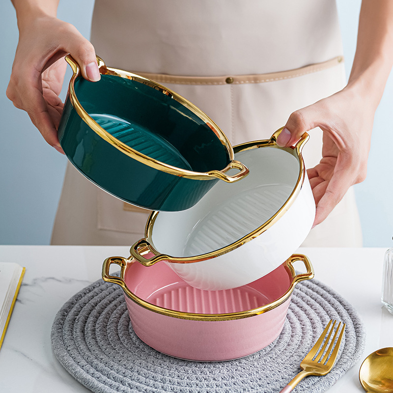 Vajilla nórdica tazón de cerámica de doble oído hogar postre ensalada de frutas tazón creativo lindo Internet celebridad ins tazón de sopa de fideos instantáneos