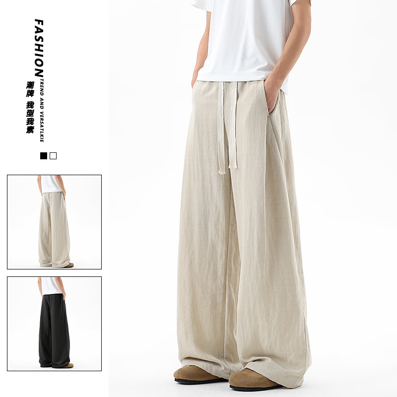 Pantalones de cimeta para hombres de verano delgados pantalones de lino para hombres 2026 nuevos pantalones casuales recto para hombres pantalones largos de piernas anchas