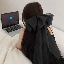 仙女的大蝴蝶结~欧根纱发夹女网纱夹法式长头饰发饰黑色边夹顶夹