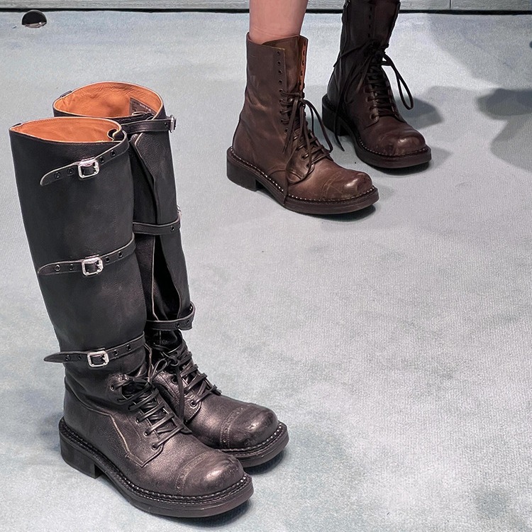 Modische, lange, kniehohe Martin-Knight-Western-Cowboystiefel aus Leder mit dicker Ferse und Gürtelschnalle für Damen_voghion.com