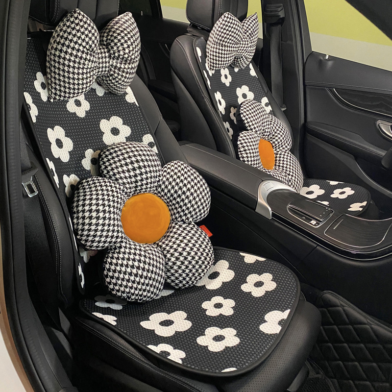 汽车坐垫夏天包边冰丝蜂窝网简约泫雅花四季通用车载坐垫套装女款