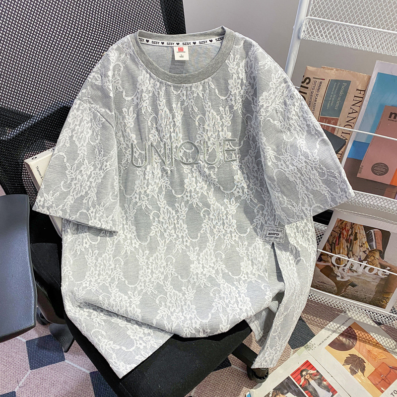 Special Offer [Real Shot Original Quality Lace Composite 300g] Extra Large Size 150kg Lace Shirt Embroidered T-Shirt