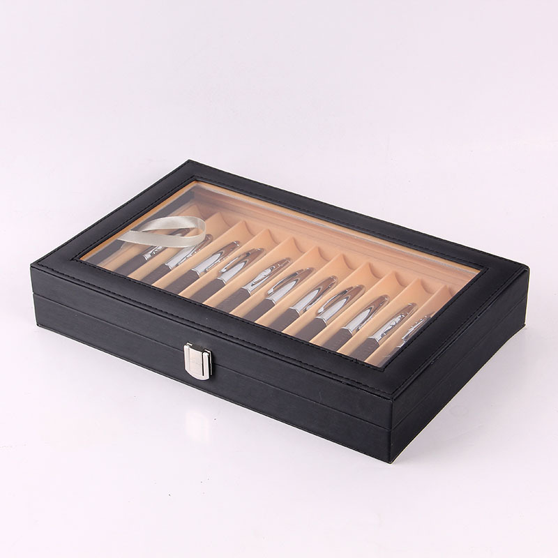 En stock caja de pluma al por mayor 12 caja de presentación de la pluma de cuero 12-bit caja de almacenamiento de la pluma de La PU para la entrega