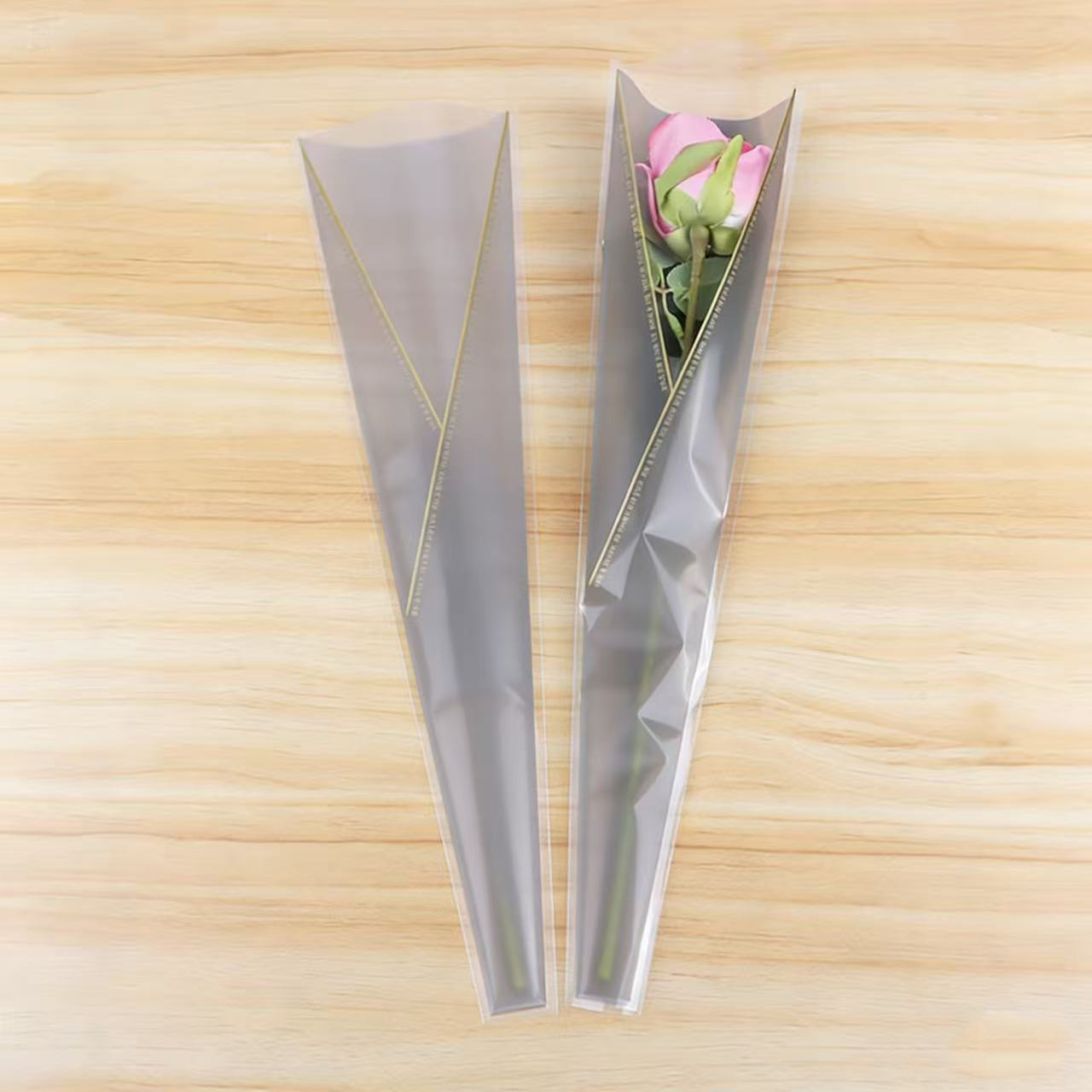 Bolsa de Plástico OPP para Ramo de Flores con Diseño de Corona y Rosa Individual para el Día de San Valentín, Venta al por Mayor