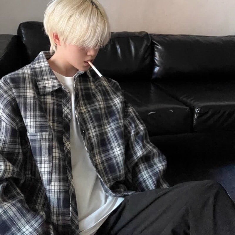 American Niche Design Long-Sleeved Shirt Plaid Stripes Versatile Loose Slimming Casual Daily Shirt Top for Outer Wear American Niche Design Long-Sleeved Shirt Plaid Stripes Versatile Loose Slimming Casual Daily Shirt Top for Outer Wear