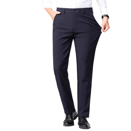 Men's Velour-lined Autumn/Winter Elastic Leisure Pants with Business Design