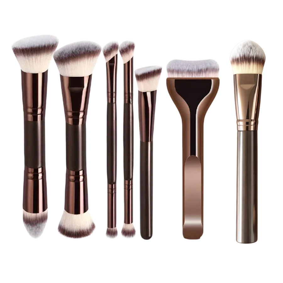 Juego de Brochas de Maquillaje de Doble Cabezal Plástico PS Maquillaje Facial para Maquillaje